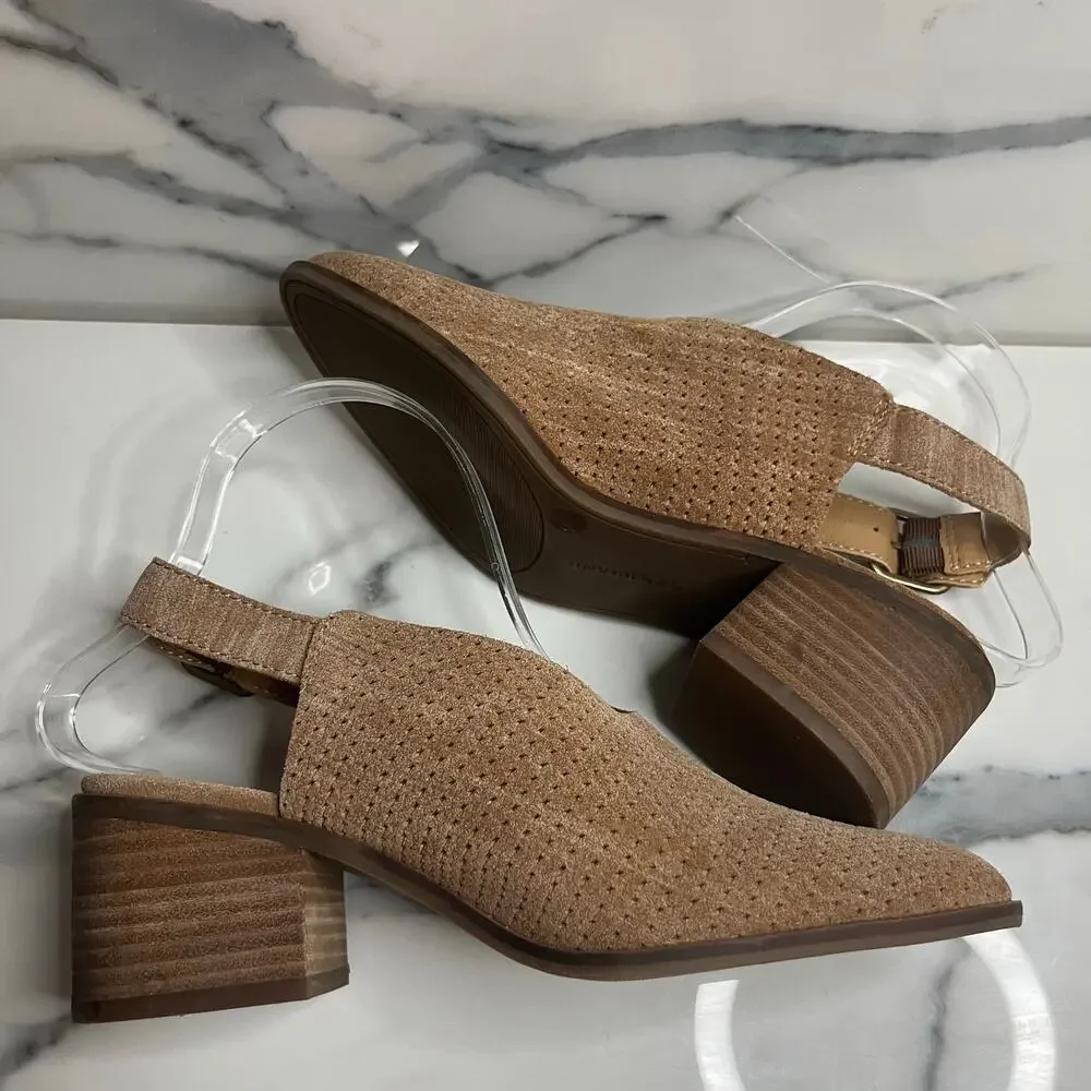 Lucky Brand Women's Brown Perforated Leather Slingback Mule Lideton Bootie Sz 7